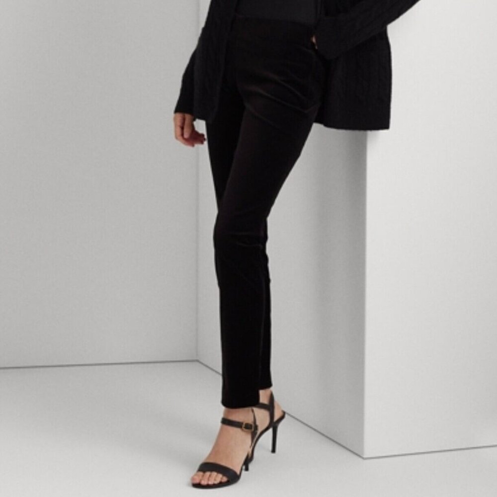 Ralph Lauren Black Velvet Stretch Skinny Ankle Pants